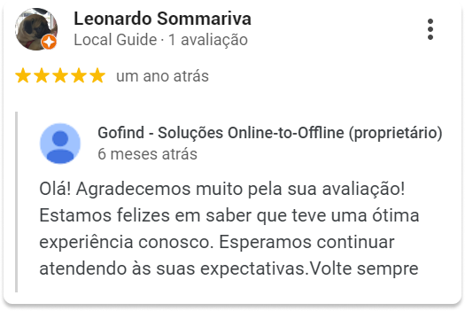 Exemplo de um avaliação no Google respondida para melhoria do SEO da marca